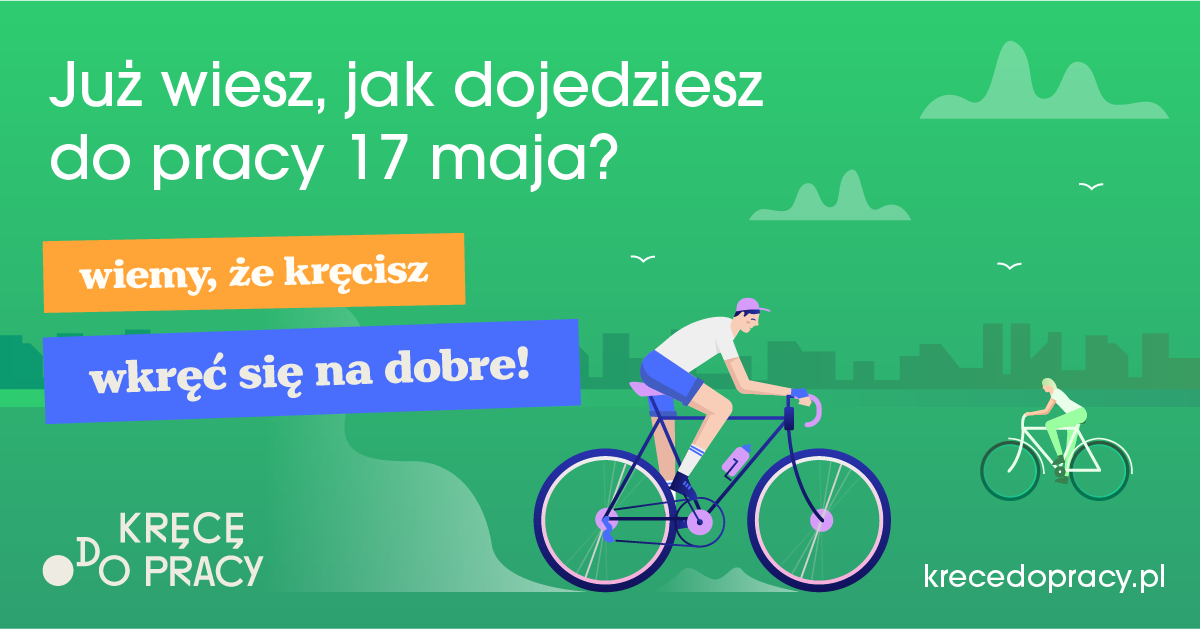 Plakat promujący imprezę rowerową „Kręcę do pracy” w Polsce.
