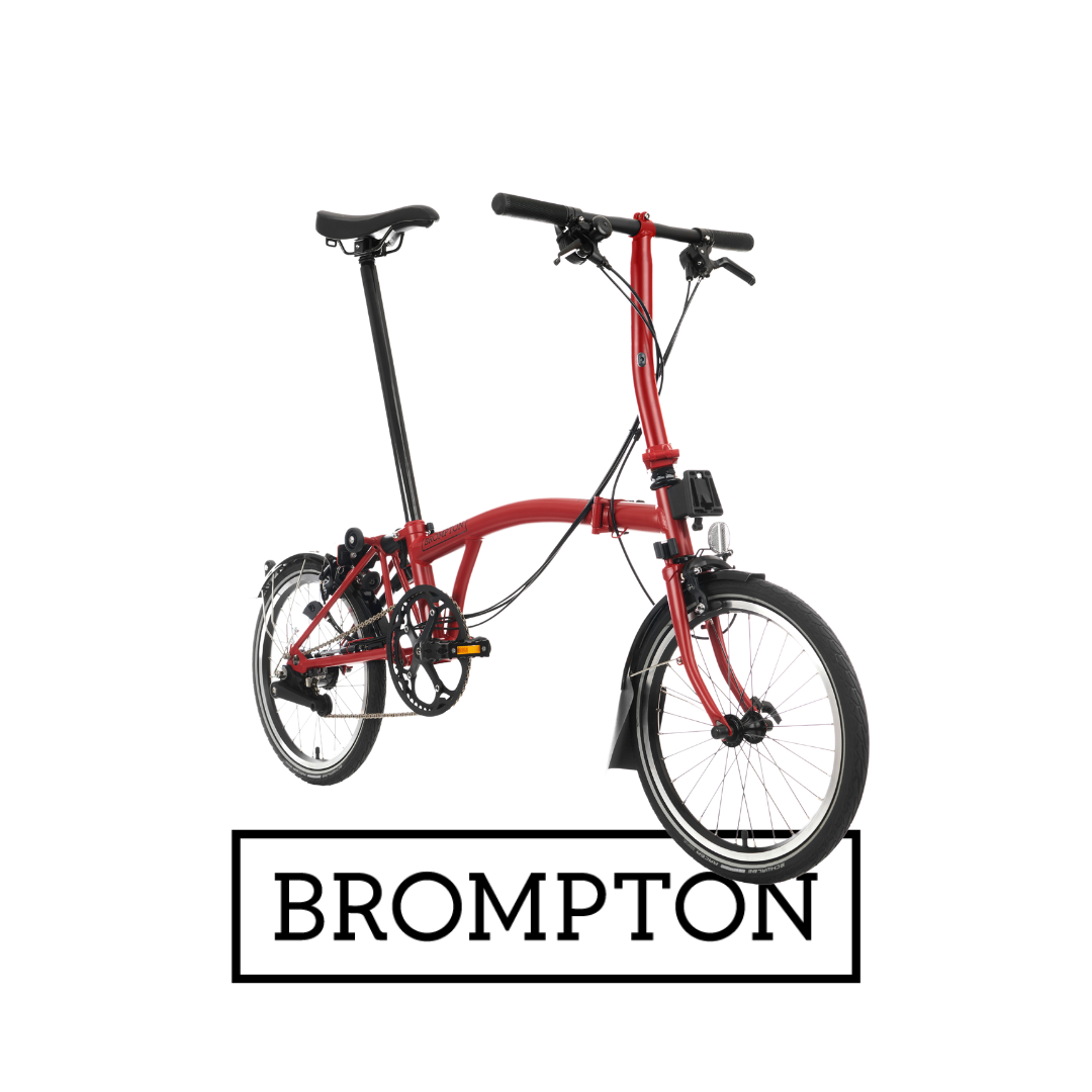 Czerwony rower z logo Brompton.