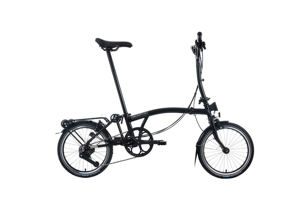 Brompton C-Line 12S – Matt Black, rower rozłożony, widok z boku