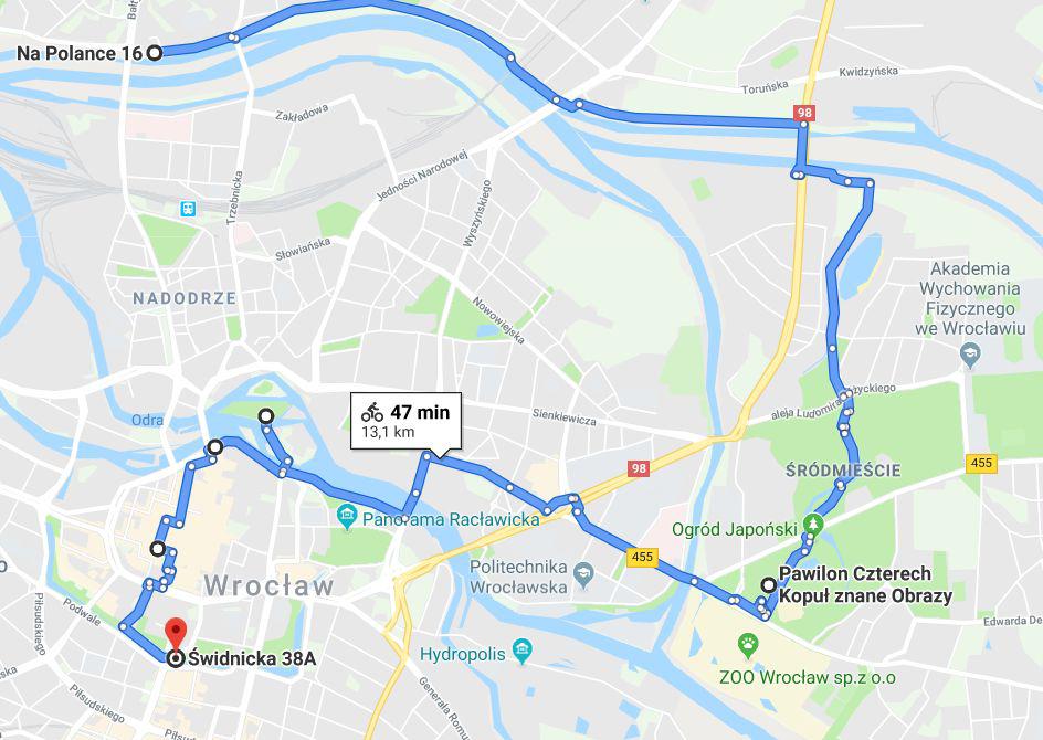 mapa trasy rowerowej we wrocławiu