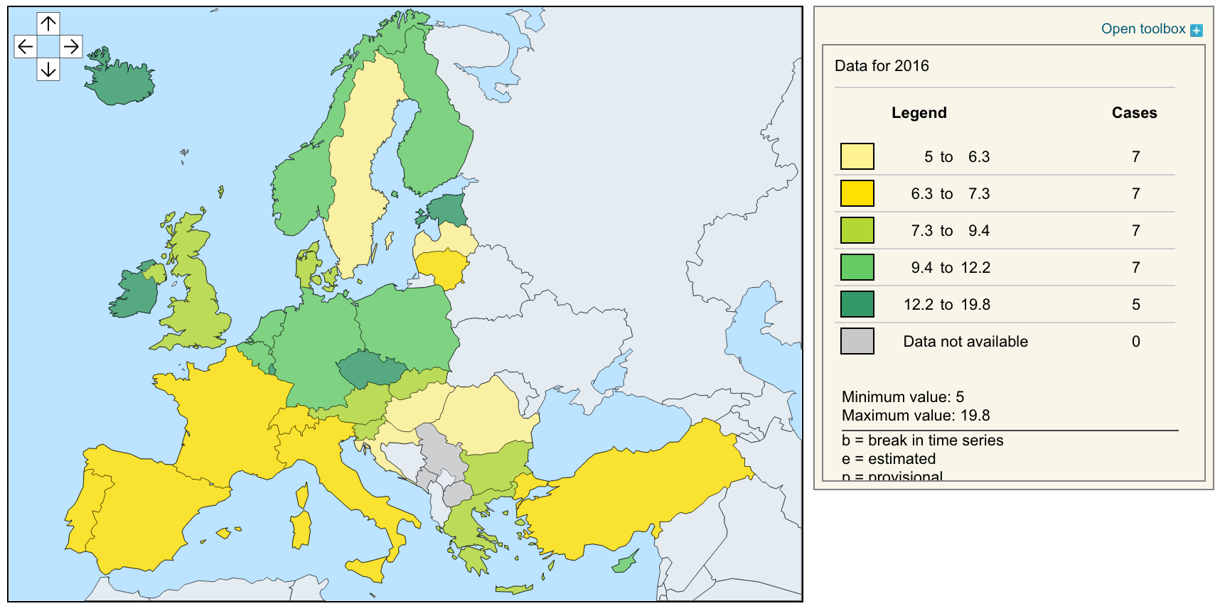 Emisja gazów cieplarnianych w Europie - mapa