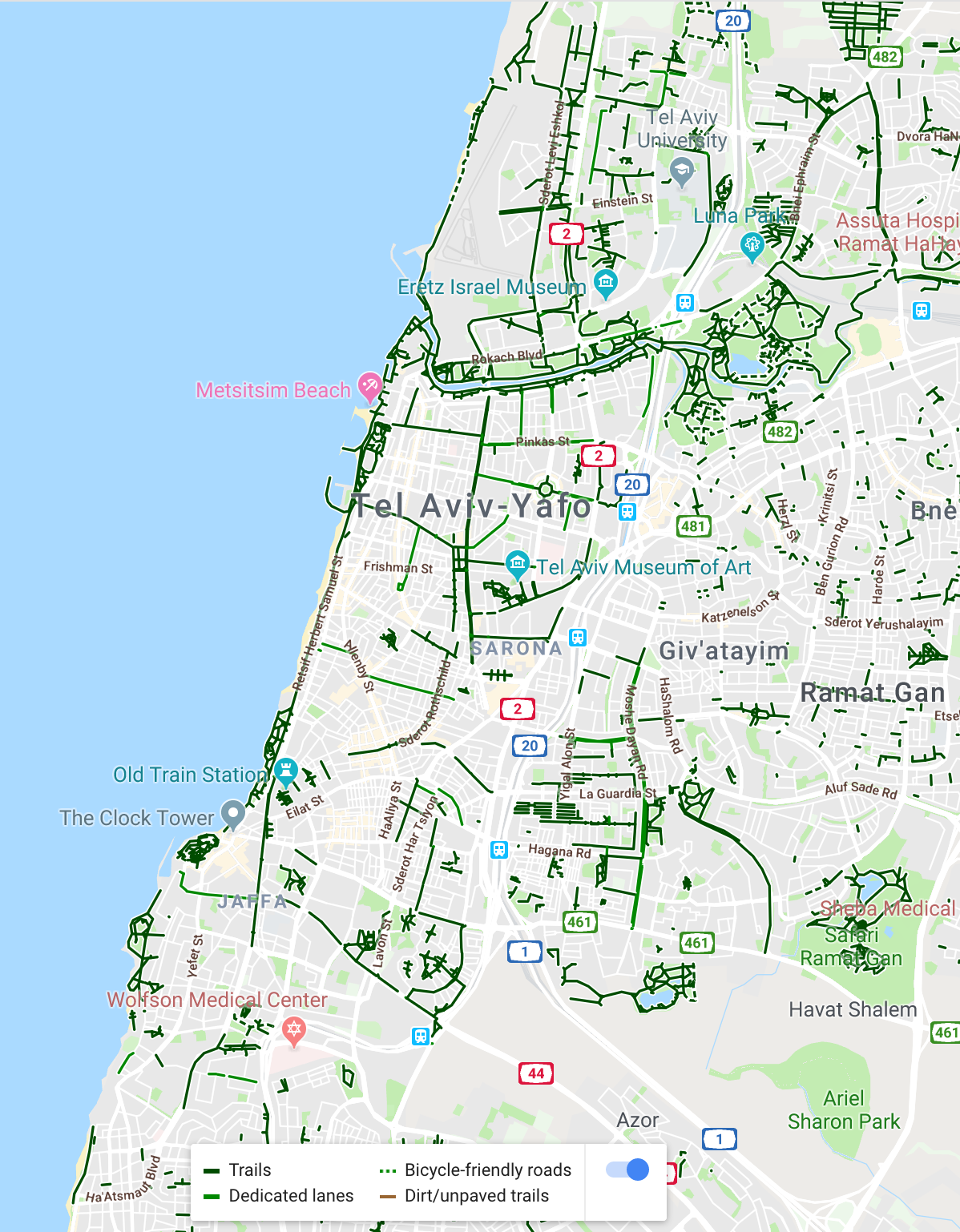 Tel Awiw na rowerze - mapa miasta