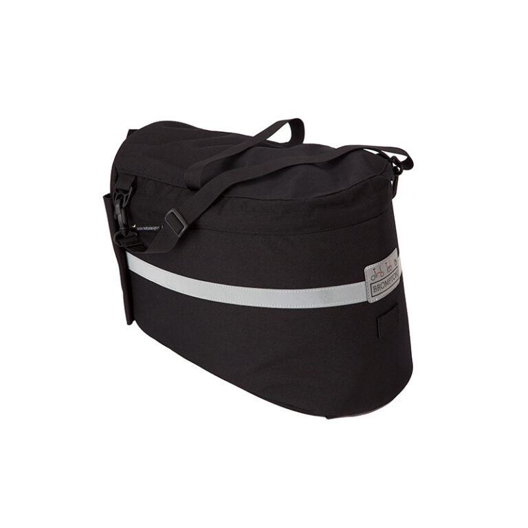 Torba na bagażnik Brompton Rack Bag - czarna z białym paskiem.