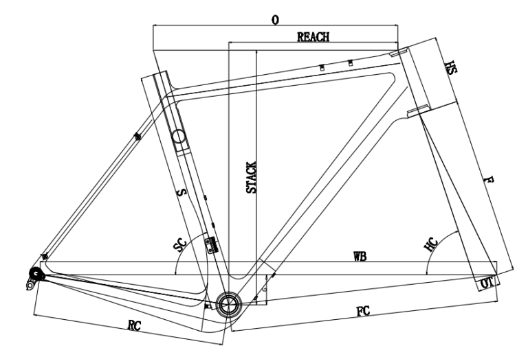 Rysunek techniczny ramy rowerowej Anty Gravel CRE M (54 cm) - GRX 800 z podanymi wymiarami i kątami, w tym zasięgiem, stosem i długością tylnych widełek.
